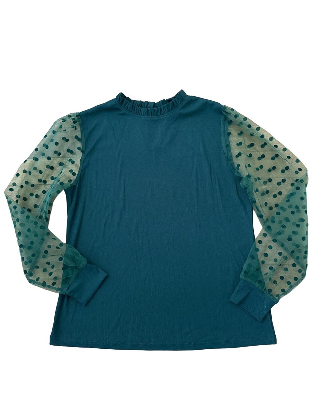 NWT blooming jelly Elegant Polka Dots Mesh Green Long Sleeve Blouse size XL